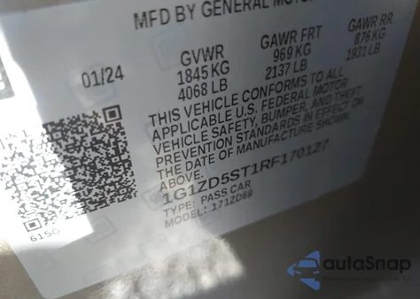 2024 Chevrolet Malibu Fwd 1Lt из США, поврежденный, VIN 1G1ZD5ST1RF170127